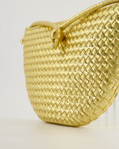 Bottega Veneta Metallic Gold Intrecciato Leather Clutch Bag with Gold Hardware