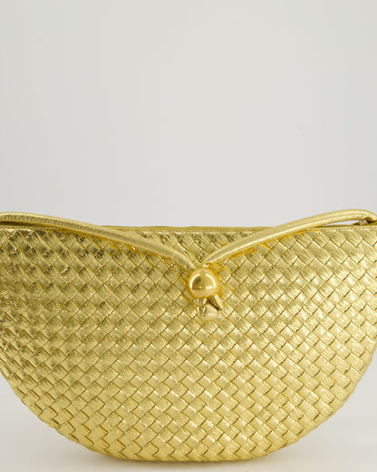 Bottega Veneta Metallic Gold Intrecciato Leather Clutch Bag with Gold Hardware