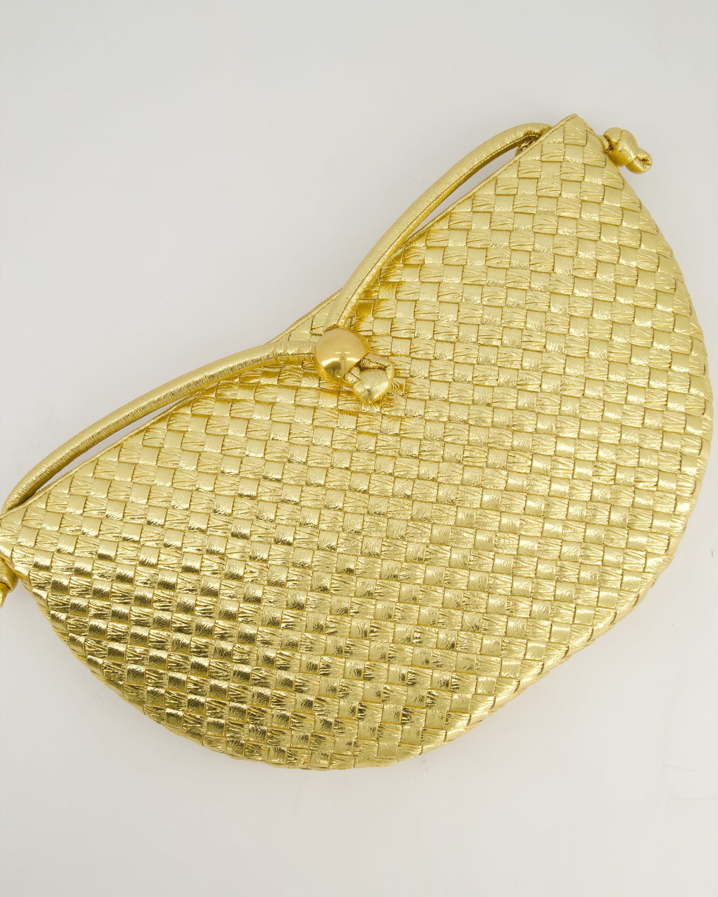 Bottega Veneta Metallic Gold Intrecciato Leather Clutch Bag with Gold Hardware