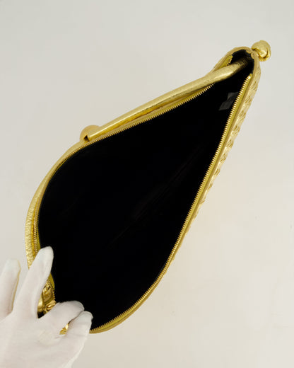 Bottega Veneta Metallic Gold Intrecciato Leather Clutch Bag with Gold Hardware