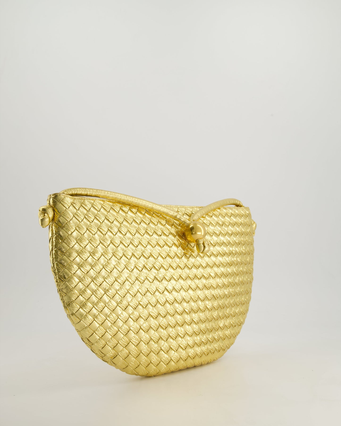 Bottega Veneta Metallic Gold Intrecciato Leather Clutch Bag with Gold Hardware