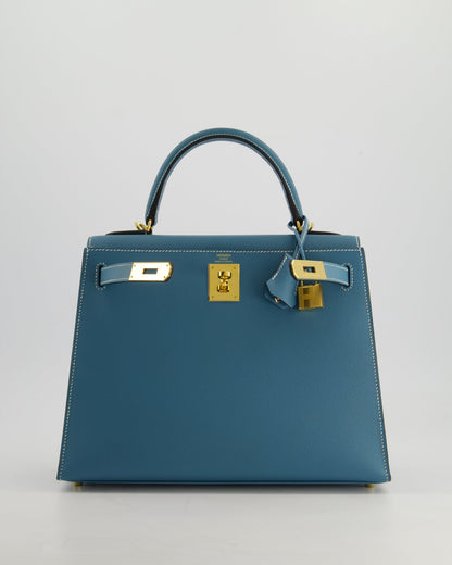 *HOT* Hermès Kelly 28cm Sellier Bag in Blue Jean Epsom Leather with Gold Hardware