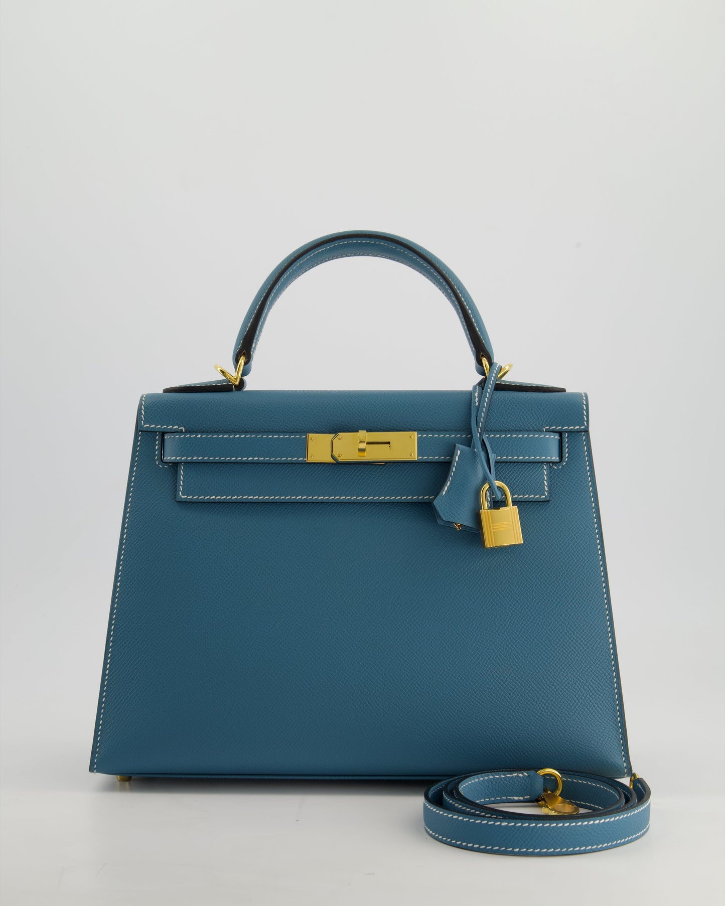 *HOT* Hermès Kelly 28cm Sellier Bag in Blue Jean Epsom Leather with Gold Hardware