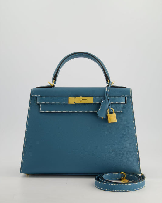 *HOT* Hermès Kelly 28cm Sellier Bag in Blue Jean Epsom Leather with Gold Hardware