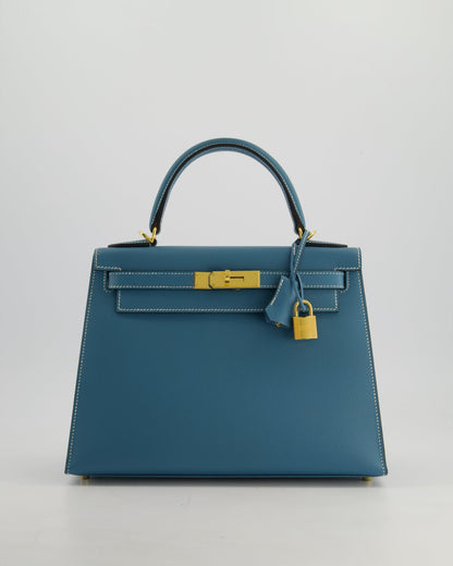 *HOT* Hermès Kelly 28cm Sellier Bag in Blue Jean Epsom Leather with Gold Hardware