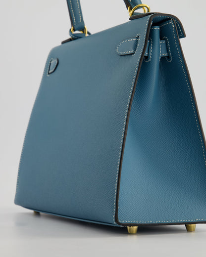 *HOT* Hermès Kelly 28cm Sellier Bag in Blue Jean Epsom Leather with Gold Hardware