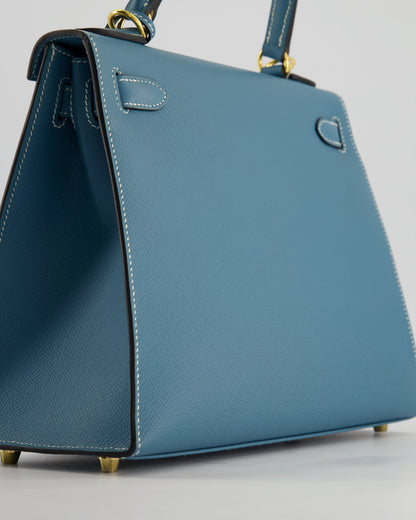 *HOT* Hermès Kelly 28cm Sellier Bag in Blue Jean Epsom Leather with Gold Hardware
