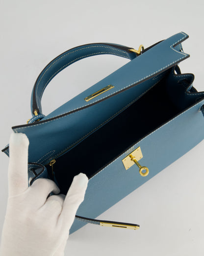 *HOT* Hermès Kelly 28cm Sellier Bag in Blue Jean Epsom Leather with Gold Hardware