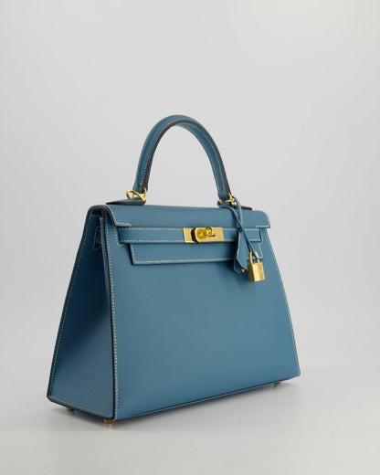 *HOT* Hermès Kelly 28cm Sellier Bag in Blue Jean Epsom Leather with Gold Hardware