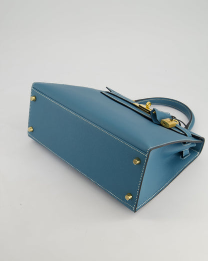 *HOT* Hermès Kelly 28cm Sellier Bag in Blue Jean Epsom Leather with Gold Hardware