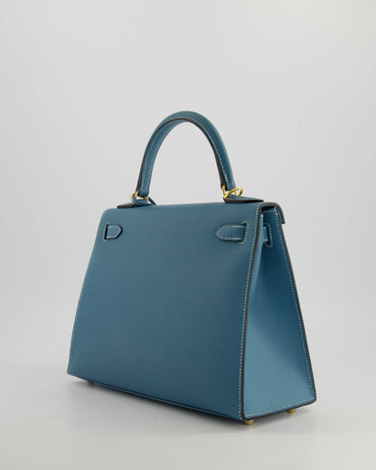 *HOT* Hermès Kelly 28cm Sellier Bag in Blue Jean Epsom Leather with Gold Hardware