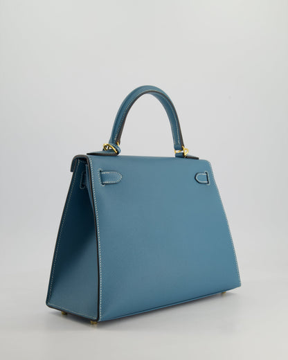 *HOT* Hermès Kelly 28cm Sellier Bag in Blue Jean Epsom Leather with Gold Hardware