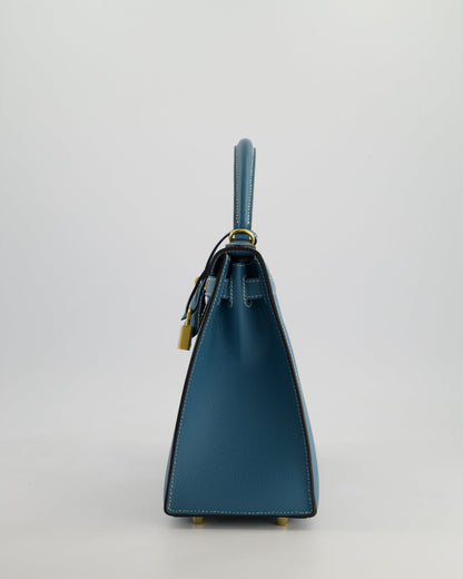 *HOT* Hermès Kelly 28cm Sellier Bag in Blue Jean Epsom Leather with Gold Hardware