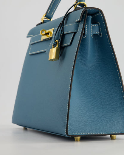 *HOT* Hermès Kelly 28cm Sellier Bag in Blue Jean Epsom Leather with Gold Hardware