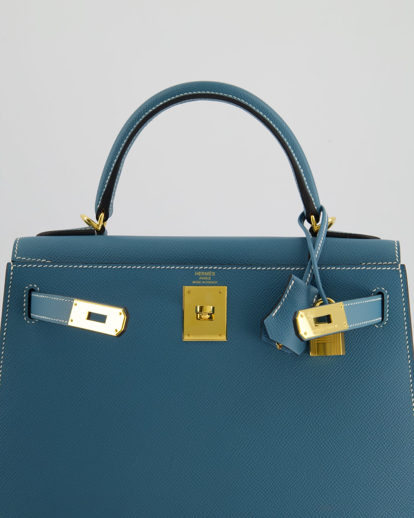 *HOT* Hermès Kelly 28cm Sellier Bag in Blue Jean Epsom Leather with Gold Hardware