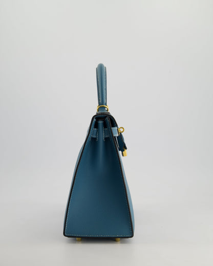 *HOT* Hermès Kelly 28cm Sellier Bag in Blue Jean Epsom Leather with Gold Hardware