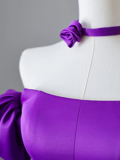 Unique charming purple satin A-line simple light prom dress P2505