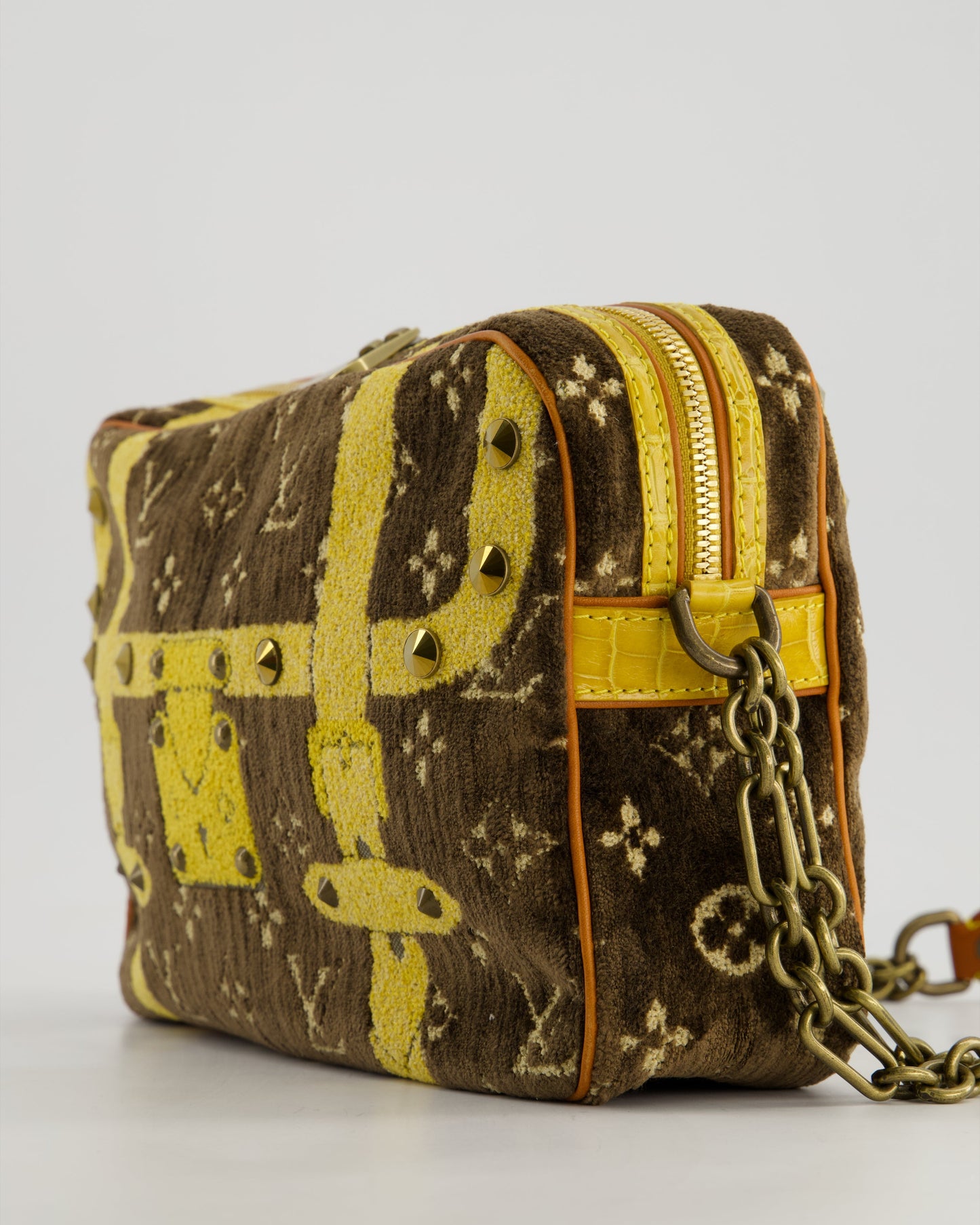 Louis Vuitton Trompe L'Oeil Trocadero Velvet Monogram Shoulder Bag with Croc Leather Trim and Antique Gold Hardware