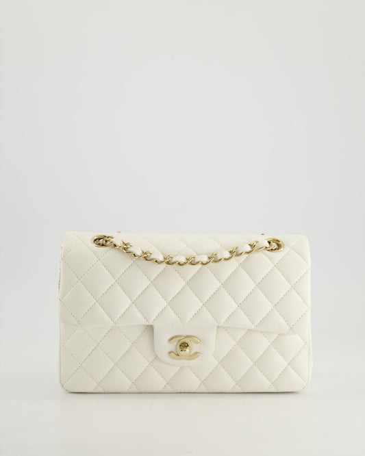 *HOT & RARE* Chanel White Small Classic Double Flap Bag in Caviar Leather with Champagne Gold Hardware