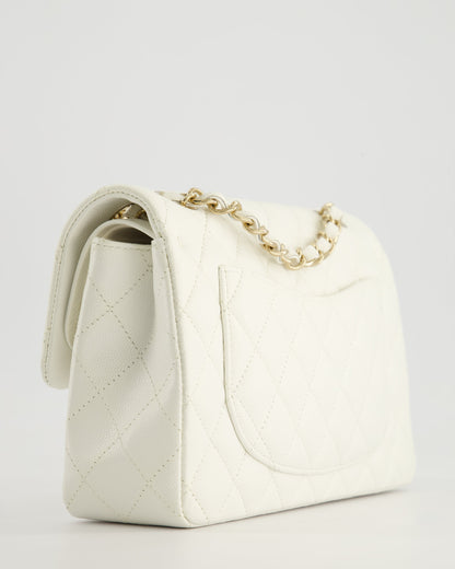 *HOT & RARE* Chanel White Small Classic Double Flap Bag in Caviar Leather with Champagne Gold Hardware