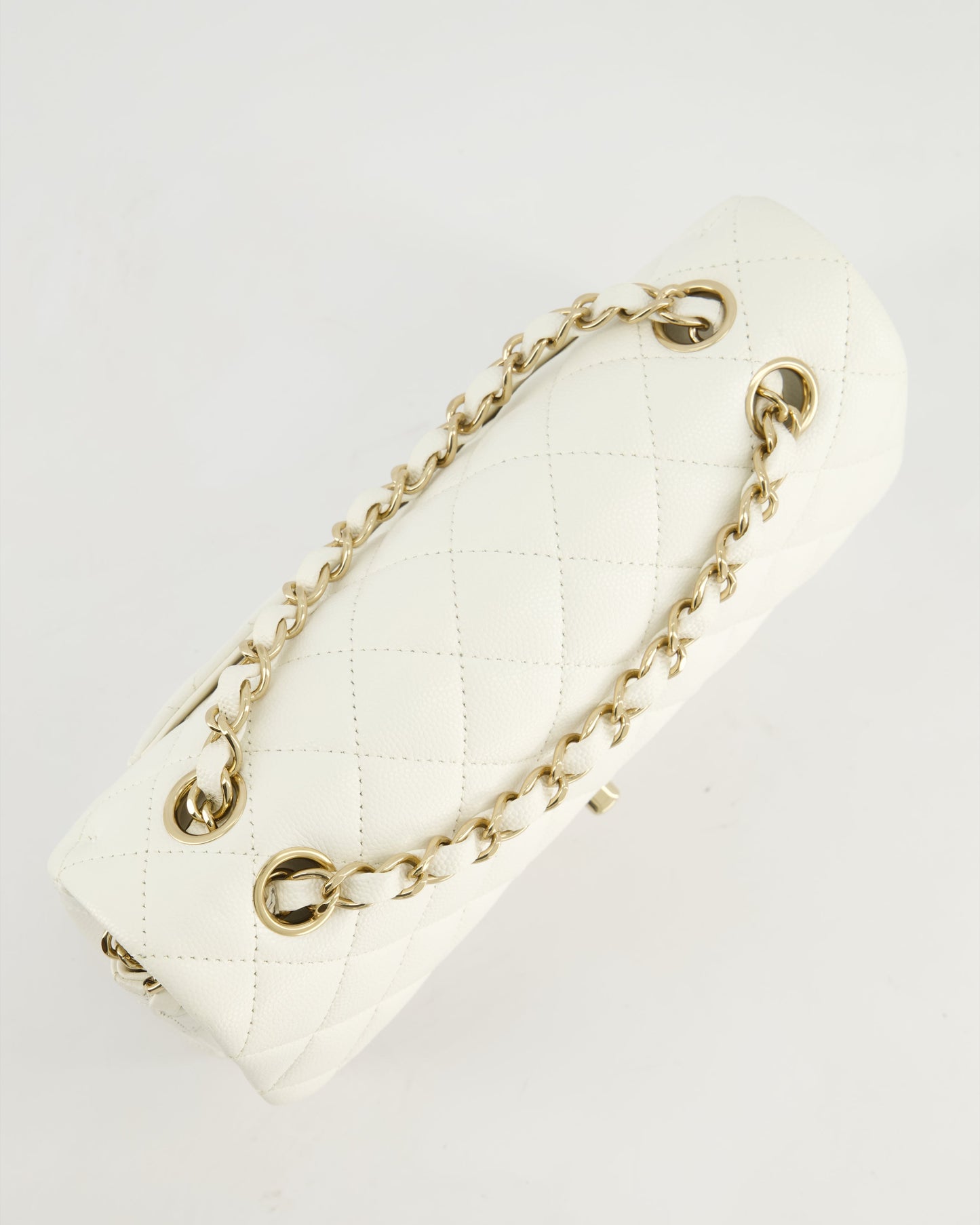 *HOT & RARE* Chanel White Small Classic Double Flap Bag in Caviar Leather with Champagne Gold Hardware