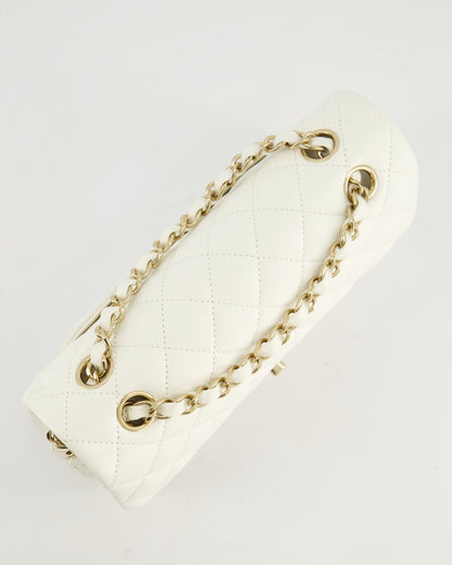 *HOT & RARE* Chanel White Small Classic Double Flap Bag in Caviar Leather with Champagne Gold Hardware