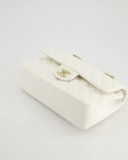 *HOT & RARE* Chanel White Small Classic Double Flap Bag in Caviar Leather with Champagne Gold Hardware