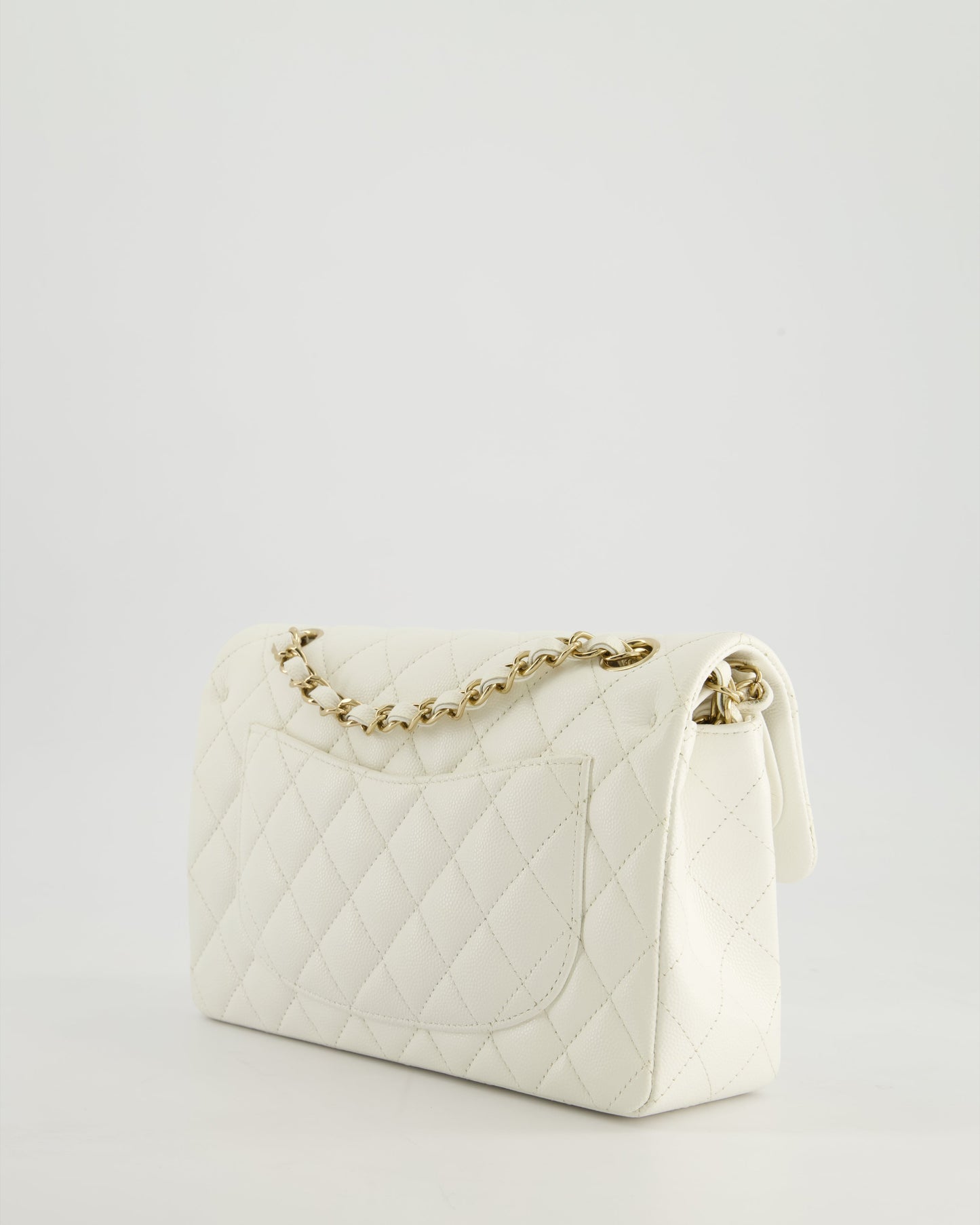 *HOT & RARE* Chanel White Small Classic Double Flap Bag in Caviar Leather with Champagne Gold Hardware