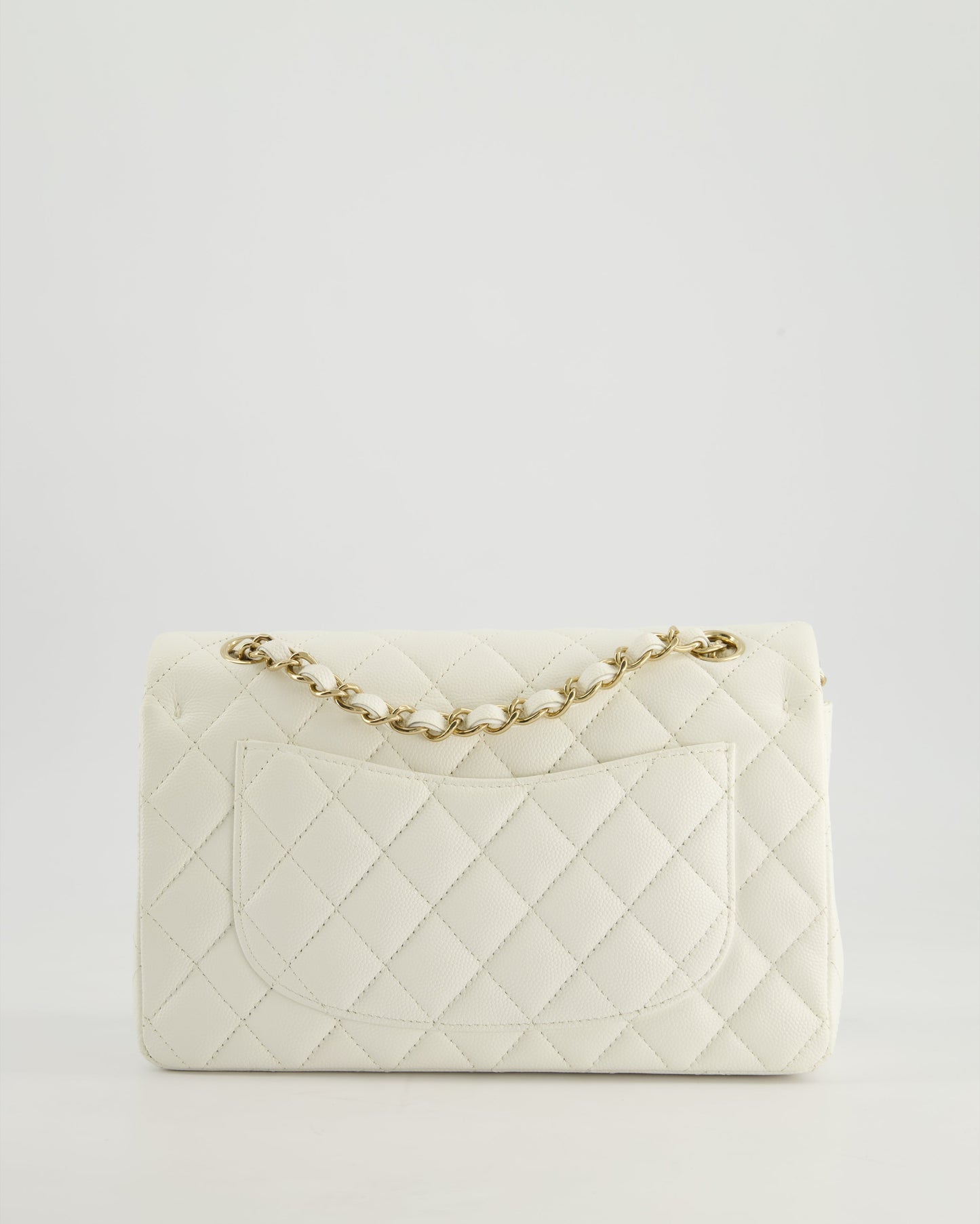 *HOT & RARE* Chanel White Small Classic Double Flap Bag in Caviar Leather with Champagne Gold Hardware