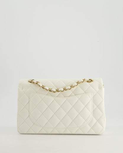 *HOT & RARE* Chanel White Small Classic Double Flap Bag in Caviar Leather with Champagne Gold Hardware