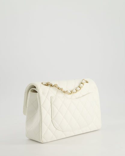 *HOT & RARE* Chanel White Small Classic Double Flap Bag in Caviar Leather with Champagne Gold Hardware