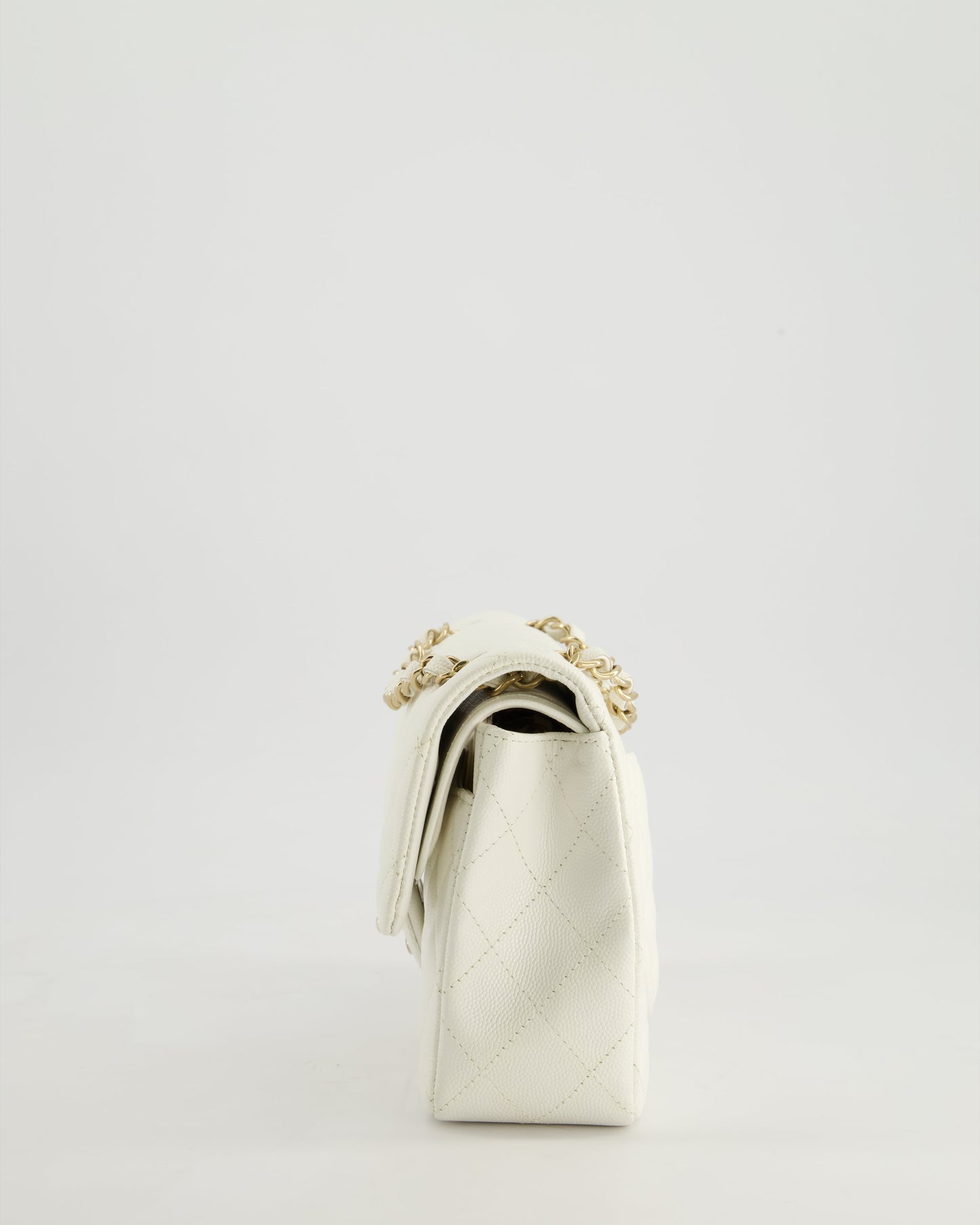 *HOT & RARE* Chanel White Small Classic Double Flap Bag in Caviar Leather with Champagne Gold Hardware