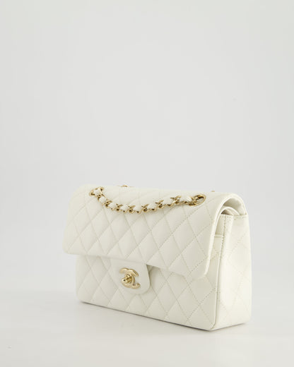 *HOT & RARE* Chanel White Small Classic Double Flap Bag in Caviar Leather with Champagne Gold Hardware