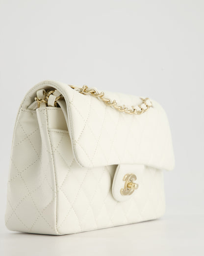 *HOT & RARE* Chanel White Small Classic Double Flap Bag in Caviar Leather with Champagne Gold Hardware