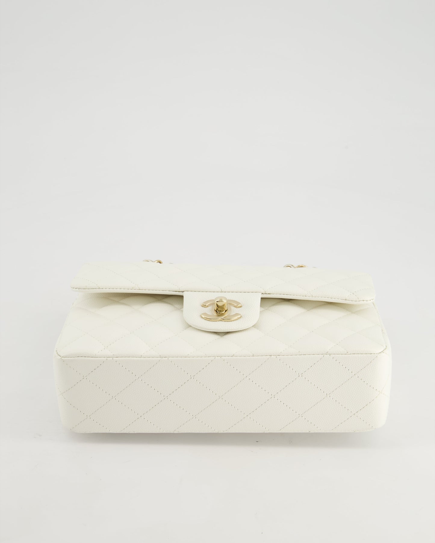 *HOT & RARE* Chanel White Small Classic Double Flap Bag in Caviar Leather with Champagne Gold Hardware