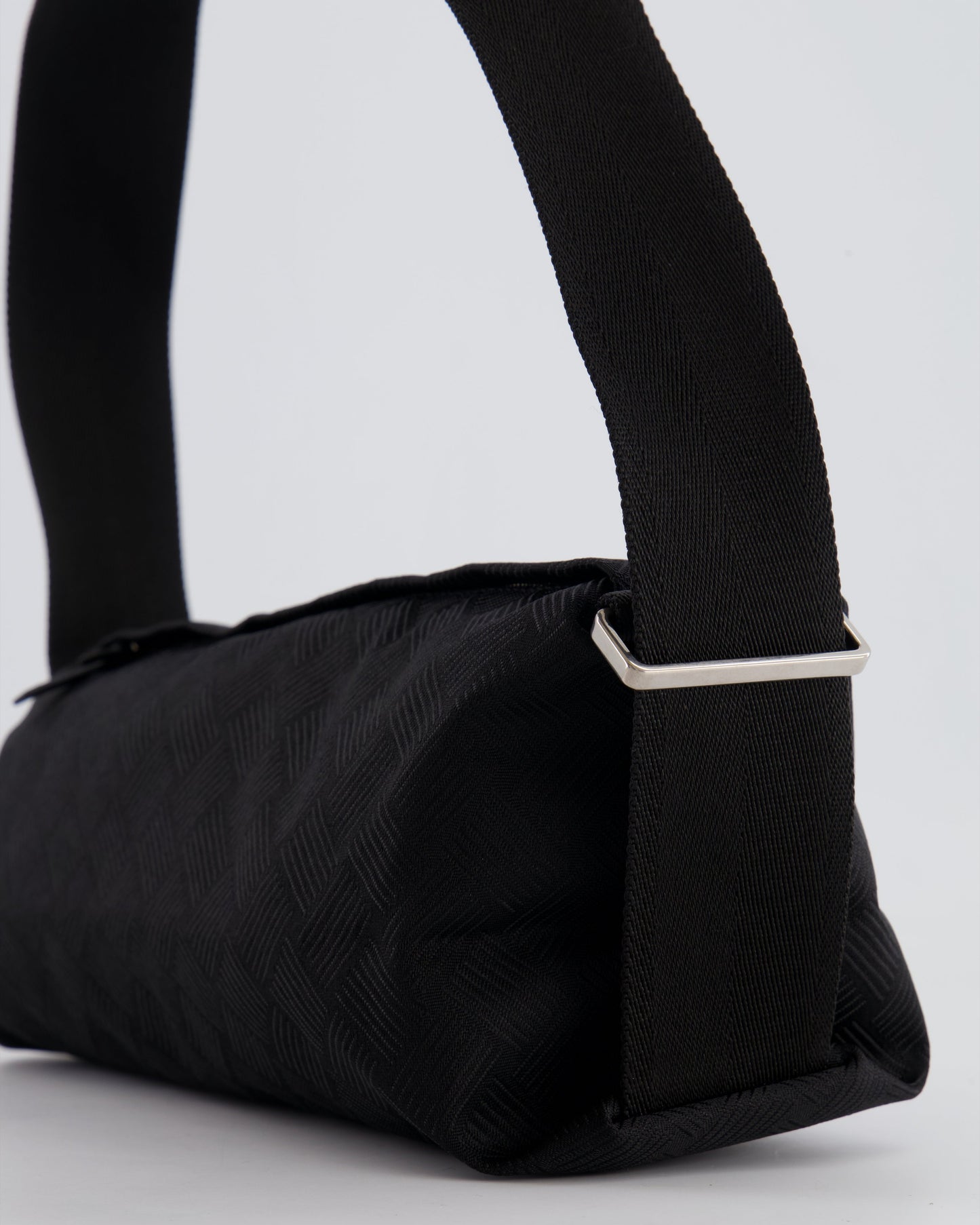 Bottega Veneta Black Canvas Shoulder Bag with Silver Hardware