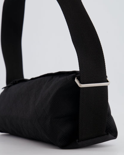 Bottega Veneta Black Canvas Shoulder Bag with Silver Hardware