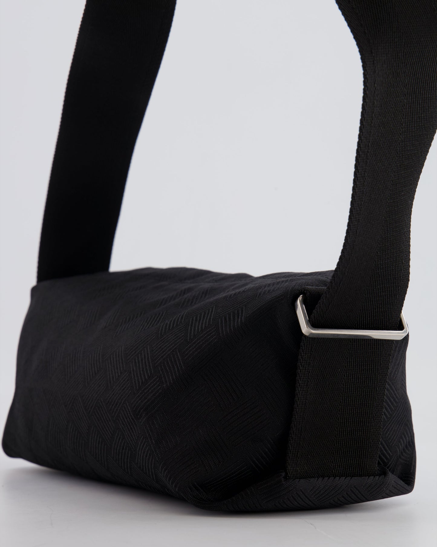 Bottega Veneta Black Canvas Shoulder Bag with Silver Hardware