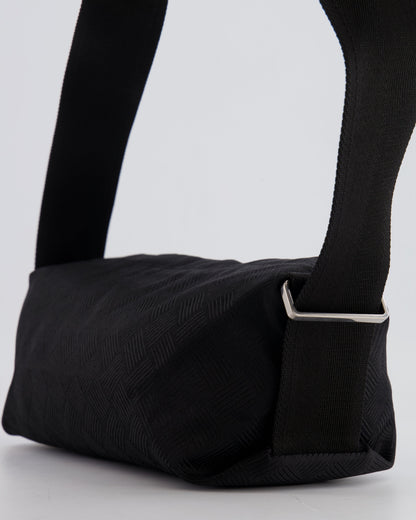 Bottega Veneta Black Canvas Shoulder Bag with Silver Hardware