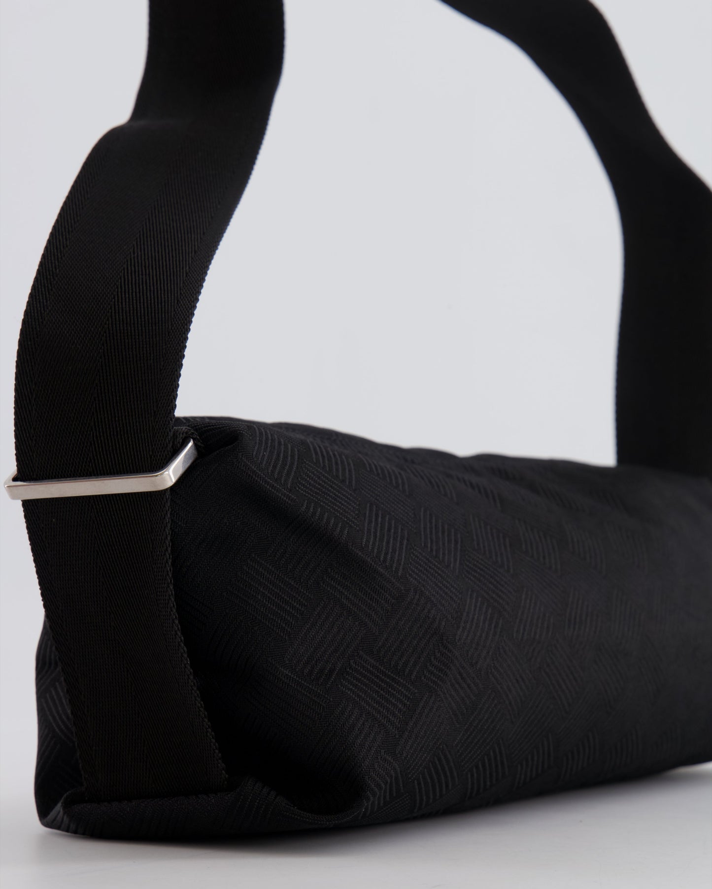 Bottega Veneta Black Canvas Shoulder Bag with Silver Hardware