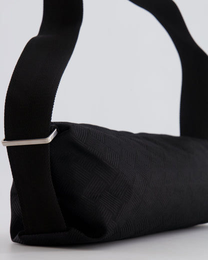 Bottega Veneta Black Canvas Shoulder Bag with Silver Hardware
