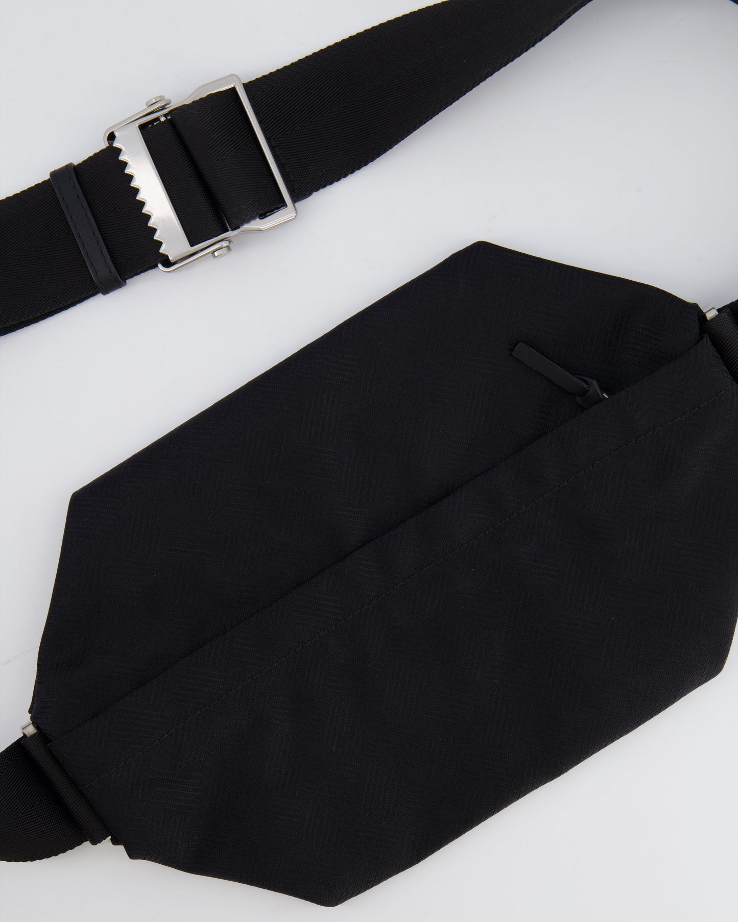 Bottega Veneta Black Canvas Shoulder Bag with Silver Hardware