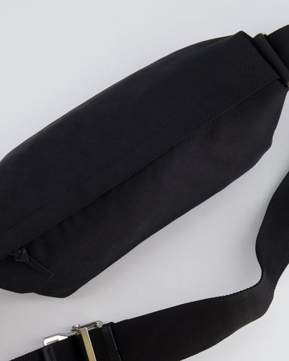 Bottega Veneta Black Canvas Shoulder Bag with Silver Hardware