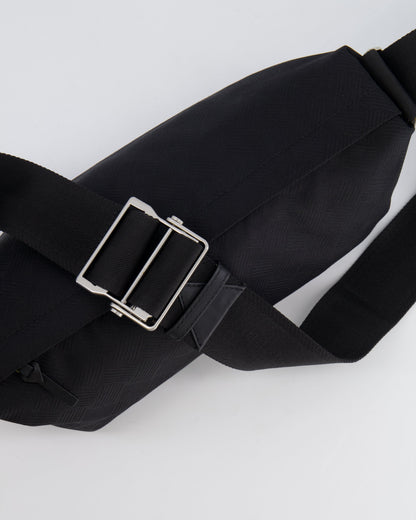 Bottega Veneta Black Canvas Shoulder Bag with Silver Hardware