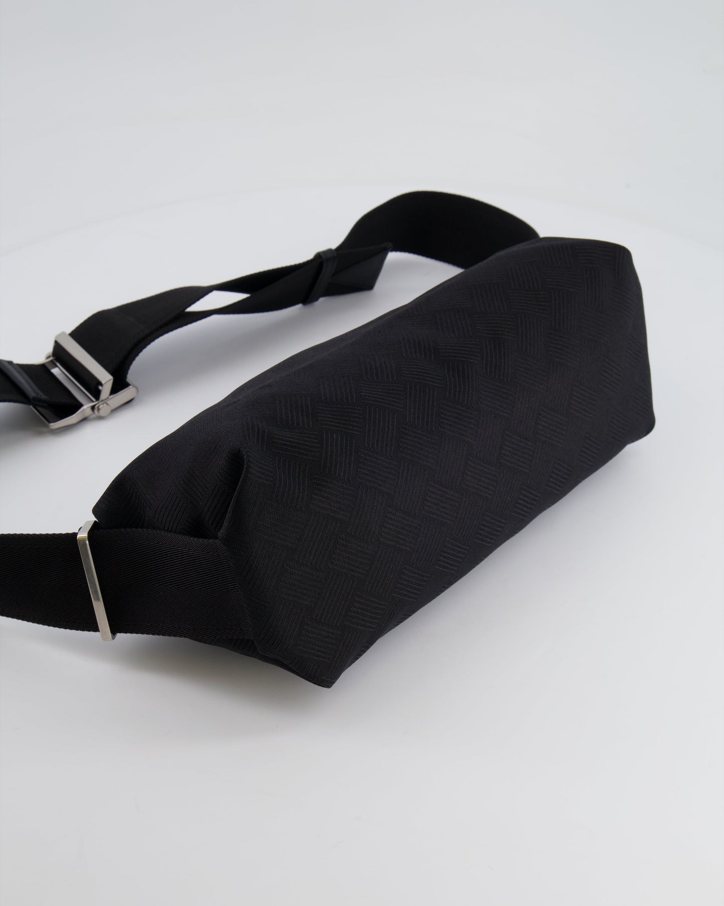 Bottega Veneta Black Canvas Shoulder Bag with Silver Hardware