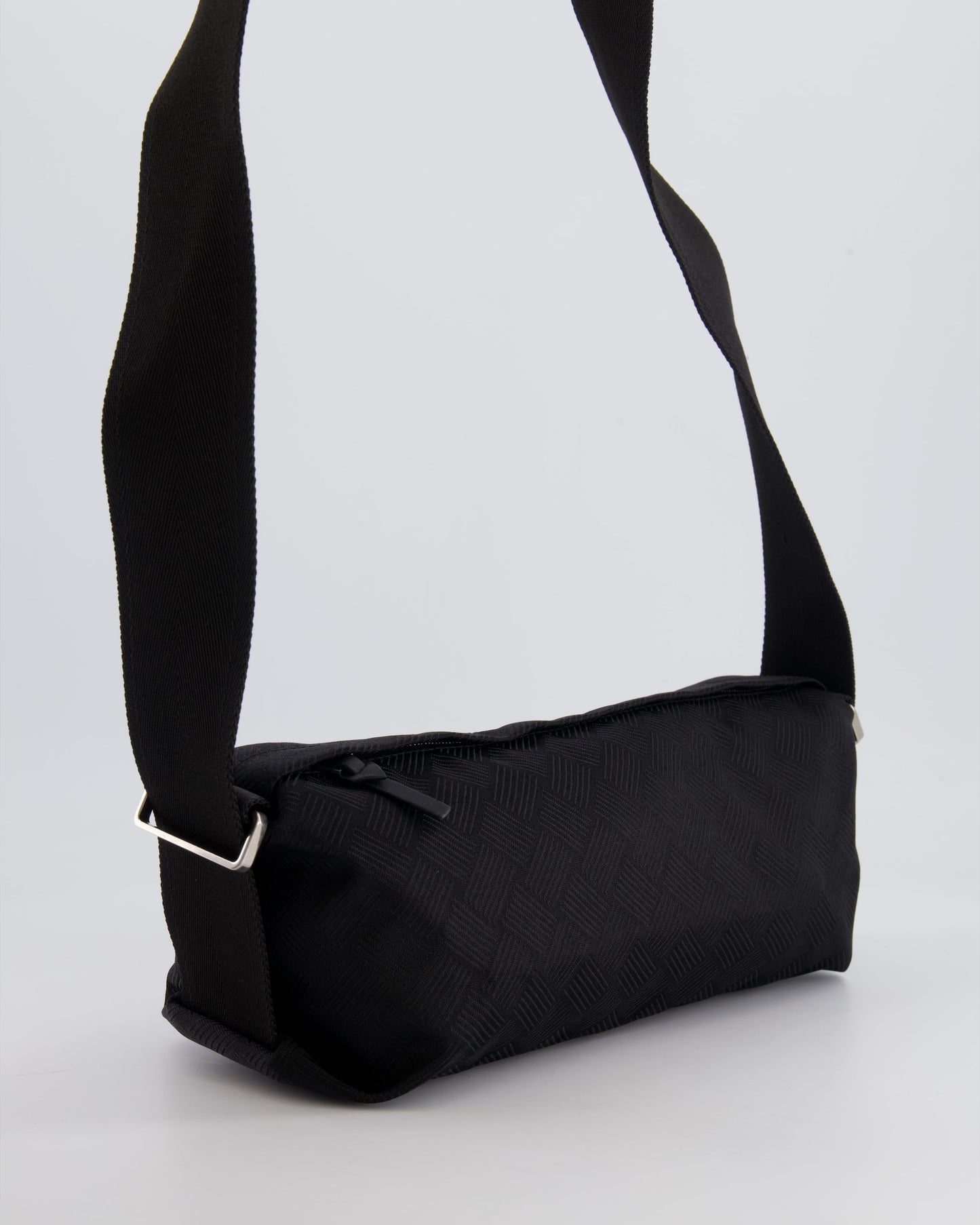 Bottega Veneta Black Canvas Shoulder Bag with Silver Hardware