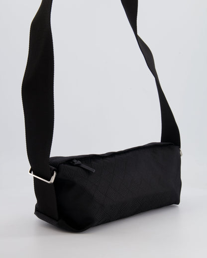 Bottega Veneta Black Canvas Shoulder Bag with Silver Hardware