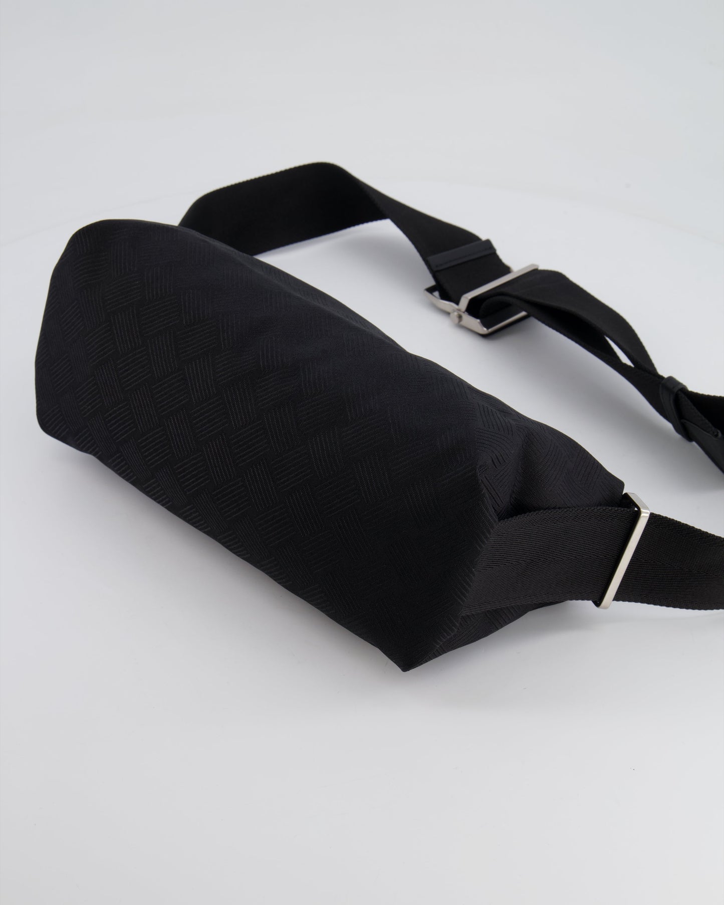 Bottega Veneta Black Canvas Shoulder Bag with Silver Hardware