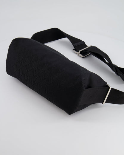 Bottega Veneta Black Canvas Shoulder Bag with Silver Hardware