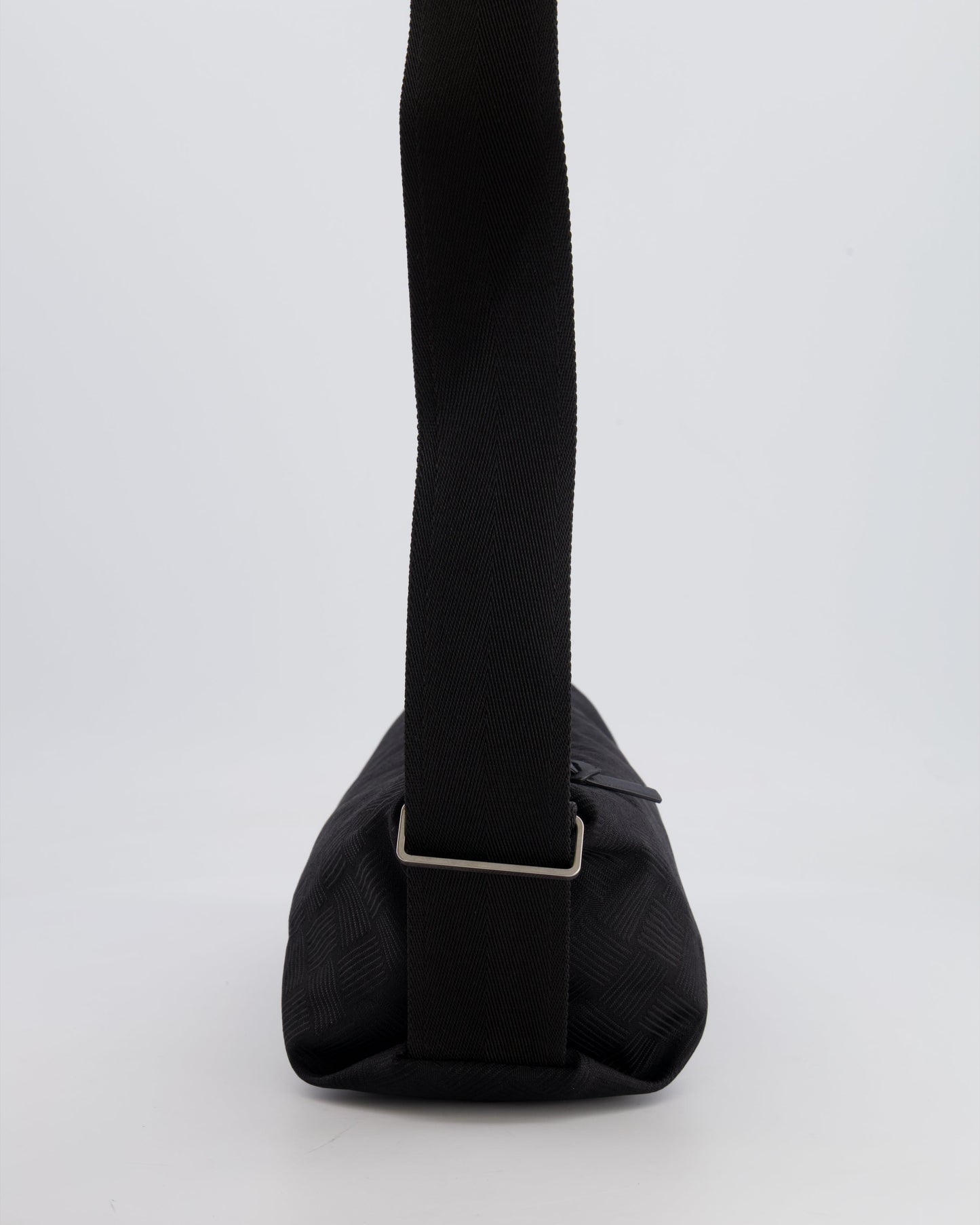 Bottega Veneta Black Canvas Shoulder Bag with Silver Hardware